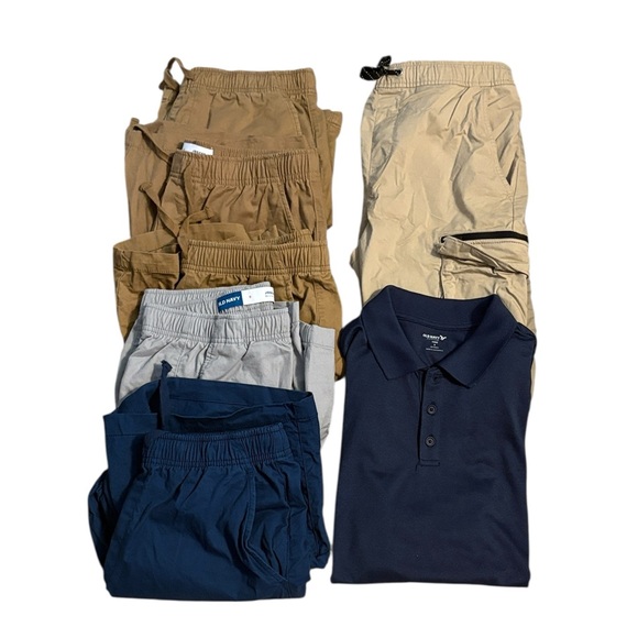Old Navy School Uniform Bundle of 7 Shorts Pants Polo Small Teen Tween Navy Tan - Picture 1 of 13